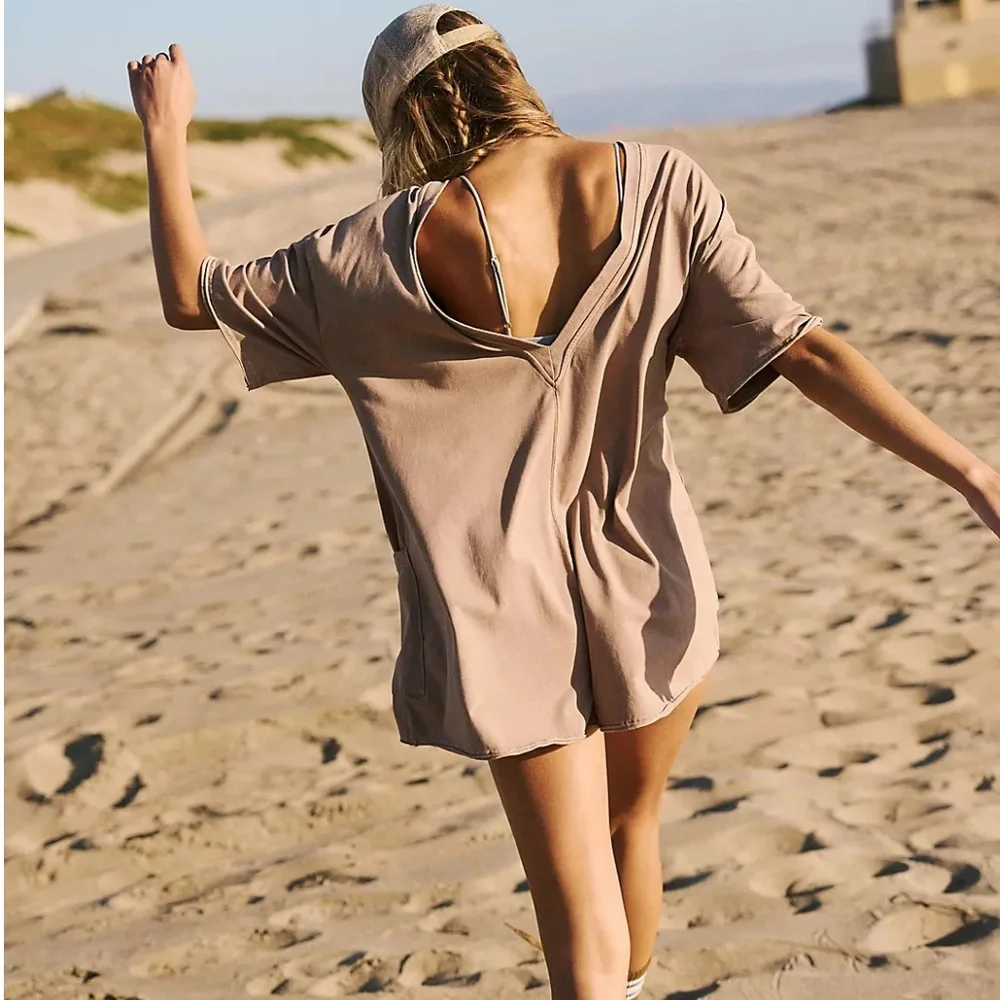 NWOT Free People Hot Shot Tee Romper in Mocha Latte Size Small - Picture 1 of 5